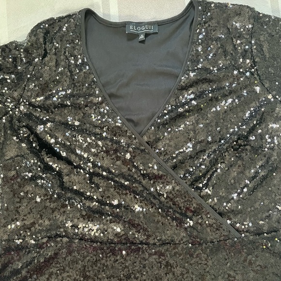 Eloquii Black Sequin V Beck Peplum Top - Picture 5 of 6